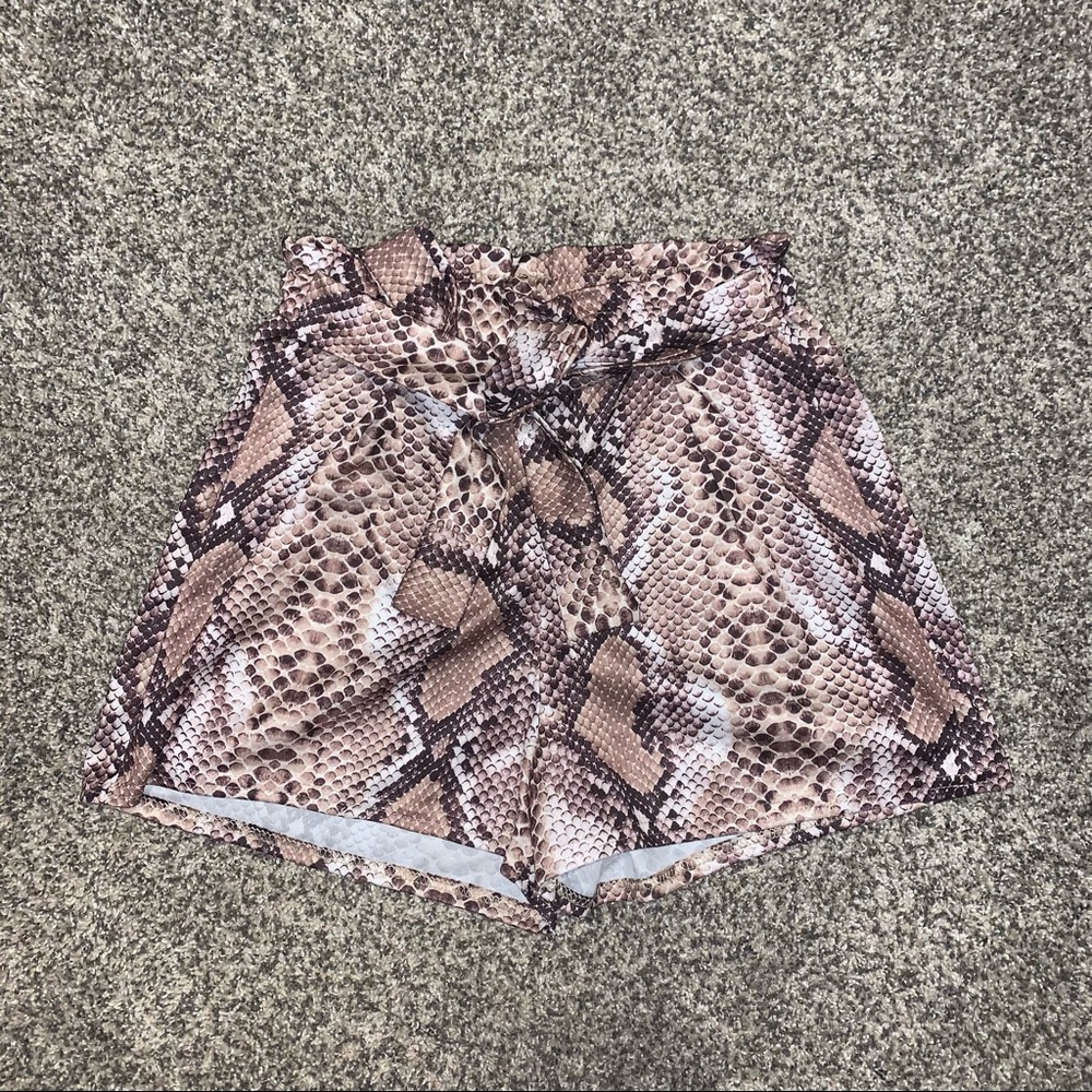 PLT Snakeskin Ruched Tie Waist Short